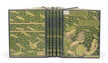 VARIOUS ARTISTS. LES MAÎTRES DE LAFFICHE. Group of 5 complete volumes. 1896-1900. Each volume approximately 15 1/2x12 1/4x 3/4 inches,